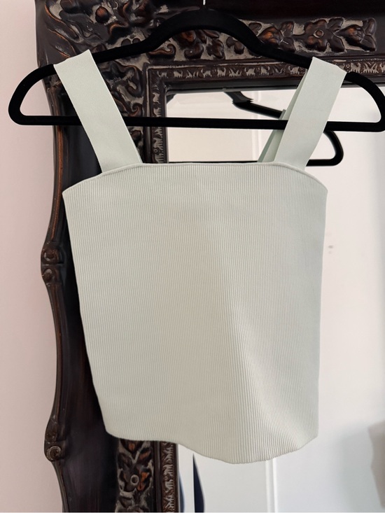 Alice + Olivia Tops - Alice + Olivia Pale Mint Ribbed Square-Neck Crop Tank